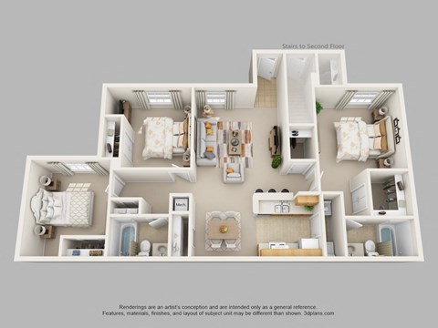 Floor plan for 3 beds, 2 baths, 1244 sqft